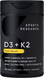 Sports Research Vitamin D3 with K2 Softgels - Plant Based K2 & Vegan D3 5000iu with Coconut MCT Oil - Vegan Certified, Soy & Gluten Free - 120 Count - Image 2