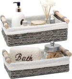 Storage Basket Wicker Baskets for Organizing Storage Bins for Counter Toilet Paper Storage Basket for Toilet Tank Top (Set of 2,Grey) - Image 2