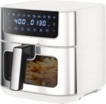Sweetcrispy 6.34QT Air Fryer, 8-in-1 Air Fryers Oven with Visible Window, 400℉ Fast Heating, Nonstick Dishwasher-Safe Basket, Timer & Auto-Off, Stainless Steel, White - Image 2