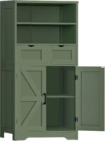 TEENFON Bathroom Cabinet with Adjustable Shelf & 2 Drawers, Farmhouse Storage Cabinet with 2 Doors, Kitchen Storage Cabinets for Living Room, Entryway, Home Office, Forest Green - Image 2