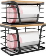 TIDIIABODE 2 Pack Stackable Storage Laundry Kitchen Organizers, Wall Mount Trash Bag Holder with Bamboo Top and Garbage Bag Dispenser No Drill - Image 2
