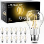 TJOY 12 Pack A19 Vintage LED Edison Bulbs, Dimmable, 60W Equivalent, High Brightness 2700K Warm White, 8W E26 Standard Base, 800 Lumens, CRI80+, Clear Glass Filament Bulb for Home, Farmhouse - Image 2