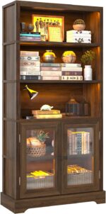 TVU 5-Tier Bookshelf, 65" Bookshelf with Multi-Color Ambient Lights (APP Remote Control), Tall Display Shelf with Cabinet Doors, Suitable for Living Room, Bedroom, Study, Office, Rustic Brown - Image 2