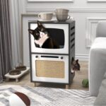 TaoHFE Cat Hideaway Modern Cats Furniture for Living Room Cat Houses for Indoor Cats with Scratching Pad & Soft Cushion, Cats Beds for Indoor TV Design end Table, Black - Image 2