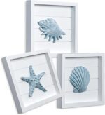 TideAndTales Blue Seashells and Starfish (Framed Set of 3) Coastal 3D Wall Art, Beach Wall Decor for Bathroom or Coastal Bedroom, Ocean Inspired Seaside Decorations for Home or Beach House (7"x7") - Image 2