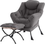 Tiita Modern Large Accent Chair with Ottoman, Comfy Leisure Sofa Armchair with Footrest, Reading Chair for Bedroom, Living Room, Dorm Rooms, Garden Dark Grey - Image 2
