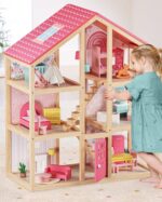 Tiny Land Wooden Dollhouse for Girls - 6 Rooms Wooden Doll House, DIY Pretend Doll House with 31Pcs Furniture Accessories, Creative Gift for Girl Ages 3+ - Image 2