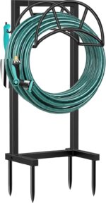 TomCare Garden Hose Holder 4 Spikes Garden Hose Reel Hose Stand Upgraded Water Hose Storage with Tool Hooks Garden Hose Hanger Organizer Holds 160ft Hoses for Outside Yard Lawn, Black - Image 2