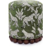 Tov Furniture Dex Olive Green Leopard Jacquard Ottoman - Image 2
