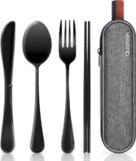 Travel Utensils with Case, Quatish Portable Silverware Set for Work, Stainless Steel Reusable Travel Cutlery Set, Fork and Spoon Set for Camping, Picnic, Gadgets, Lunch Box for Men, Black - Image 2