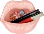 Trycooling Ceramic Red Lips Lipstick Ring Holder Jewelry Tray Rack Decorative Cosmetic Storage Display Holder Desktop Hairpin Storage Organizer Birthday Choice (Pink) - Image 2