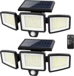 Tuffenough Solar Outdoor Lights 2500LM 210 LED Security Lights with Remote Control,3 Heads Motion Sensor Lights, IP65 Waterproof,270° Wide Angle Flood Wall Lights with 3 Modes(2 Packs) - Image 2