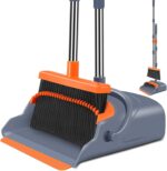 Upgrade Broom and Dustpan Set, Self-Cleaning with Dustpan Teeth, Indoor&Outdoor Sweeping, Ideal for Dog Cat Pets Home Use, Stand Up Broom and Dustpan (Gray&Orange) - Image 2