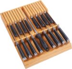 Utoplike In-drawer Knife Block Bamboo Kitchen Knife Drawer Organizer Large, handle Steak knife Holder without Knives, Fit for 16 Knife and 1 Sharpening Steel (Knives & Sharpening Not Included) - Image 2