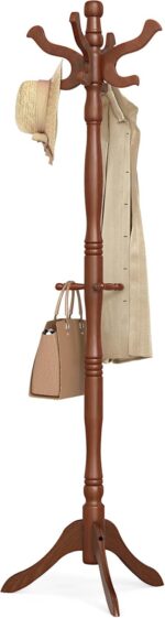 VASAGLE Coat Stand, Solid Wood Freestanding Coat Rack with 11 Hooks, Hall Tree for Bags, Purses, Hats, for Entryway, Hallway, Rubberwood, Caramel Brown URCR05WN - Image 2