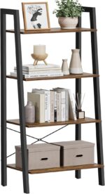 VASAGLE Ladder Shelf, 4-Tier Bookshelf, Storage Rack, Bookcase with Steel Frame, for Living Room, Home Office, Kitchen, Bedroom, Industrial Style, Rustic Brown and Ink Black ULLS44X - Image 2