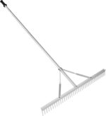 VEVOR Landscape Rake, 36" Head Aluminum Lake Weed Rake with 75" Long Handle for Loosening Soil, Lawn Care, Weeding Lake, Garden, Silver - Image 2