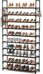 VTRIN 10 Tier Shoe Rack Tall Large Capacity Wide Shoe Organizer with Two Hooks Sturdy Metal Shoe Shelf for Entryway, Closet, Bedroom - Image 2