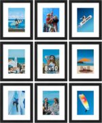 Vittanly 8x10 Picture Frames Set of 9, Shatter Resistant Plexiglass, Display 5x7 Pictures with Mat or 8x10 without Mat, Photo Frames for Wall or Tabletop, Engineered Wood, Black - Image 2