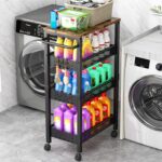 Vivihomety Utility Slim Storage Cart with Wheels, 4-Tier Narrow Rolling Organizer Shelf with Wood Top, Metal Storage Rack and Space-Saving Organizer for Bathroom, Kitchen, Laundry Room, Small Spaces - Image 2