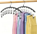 Volnamal Legging Organizer for Closet, 2 Pack Metal Yoga Pants Hangers w/10 Clips Holds 20 Leggings, Space Saving Hanging Closet Organizer w/Rubber Coated Closet Organizers and Storage, Black - Image 2