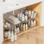 Vtopmart 4 Pack Bathroom Organizer, 2 Tier Clear Under Sink Organizers Vanity Countertop Storage Container,Cabinet Drawers Bins, Pull-Out Organization with Track for Pantry, Kitchen - Image 2