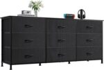 WLIVE 54''W Dresser for Bedroom, Black Dresser TV Stand for 55, 60, 65 inch TV, Wide Chest of Drawers with 9 Drawer, Large Entertainment Center, Fabric Dressers with Wood Top for Closet, Living Room - Image 2