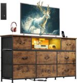 WLIVE Dresser TV Stand for 50, 55, 65 inch TV, Entertainment Center with LED Lights & Charging Station, Chest of Drawers with 8 Fabric Drawers and Open Shelves for Living Room, Hallway, Rustic Brown - Image 2