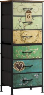 WLIVE Tall Dresser for Bedroom, 6 Drawer Dressers & Chests of Drawers, Fabric Dresser for Closet, Living Room, Night Stand with Metal Frame, Storage Tower with Fabric Bins, Wood Top, Floral Painted - Image 2