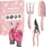 WORKPRO Aluminum Garden Tool Set, 4PCS Heavy Duty Gardening Tools with Box Include Trowel, Rake, Pruner, Gloves, Pink, Garden Gifts-Pink Ribbon - Image 2
