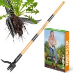 Weed Puller Tool, Stand Up Heavy Duty Weed Remover Tool with Long Handle , Foot Platform Design - 4 Claw Steel Head Weeder Tool, Bamboo Garden Hand Weeding Tool, Smoothly Remove Weeds Without Kneeling - Image 2