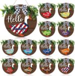 Weysat 13 Pcs Interchangeable Wooden Goose Decor, 11.8 Inch Holiday Seasonal Welcome Changeable Hello Geese Signs Rustic Farmhouse Front Door Round Wreaths Hanging Decorations for Porch Home Outdoor - Image 2
