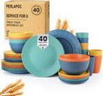 Wheat Straw Dinnerware Set 40 PCS - Service for 8 | Plates and Bowls Sets | Unbreakable Dishes Set - Dinner Plates, Dessert Plate, Cereal Bowls, Drinking Glasses, Dishwasher Safe - Multi - Image 2