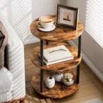 XBurmo Small Round Coffee Table - 3 Tier Design Accent Table, Narrow Side or Bedside Stand, Industrial Vintage Nightstand for Bedroom, Living Room, or Small Spaces, Rustic Brown - Image 2
