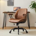 YFO Home Office Desk Chair Office Rubber Casters Ergonomic Computer Chair with Lumbar Support Adjustable Height Rolling Swivel Executive Task Armrests Chair， Brown Leather - Image 2