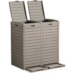 YITAHOME Outdoor Resin-Based Dual Compartment Trash Bins, 76 Gallon Capacity, Easy-to-Clean Hideaway Garbage Cans with Lid and Drip Tray (Light Brown) - Image 2