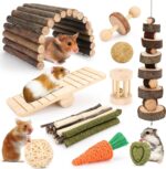 YIXUND Hamster Cage Accessories, 12 Different Chew Toys for Guinea Pig, Chinchillas, Gerbils, Mice, Rats, Mouse, Rabbit, Bunny Hideout Seesaw, Natural Molar Tools - Image 2