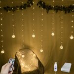 YOLIGHT Wishing Ball Curtain Lights 200 LED Window Curtain String Lights with Remote, USB Battery Powered Twinkle Globe Fairy Lights for Wedding Party Bedroom Christmas Decoration (Warm White) - Image 2