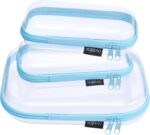 YQBRAO 3-Pack Clear Hard Shell Zipper Case - Blue Edition, 1.2mm Heavy-Duty Crush-Proof Travel Makeup Bag, TSA Approved Clear Zipper Pouches, Rigid Diaper Bag Organizer for Tech & Daily Essentials - Image 2