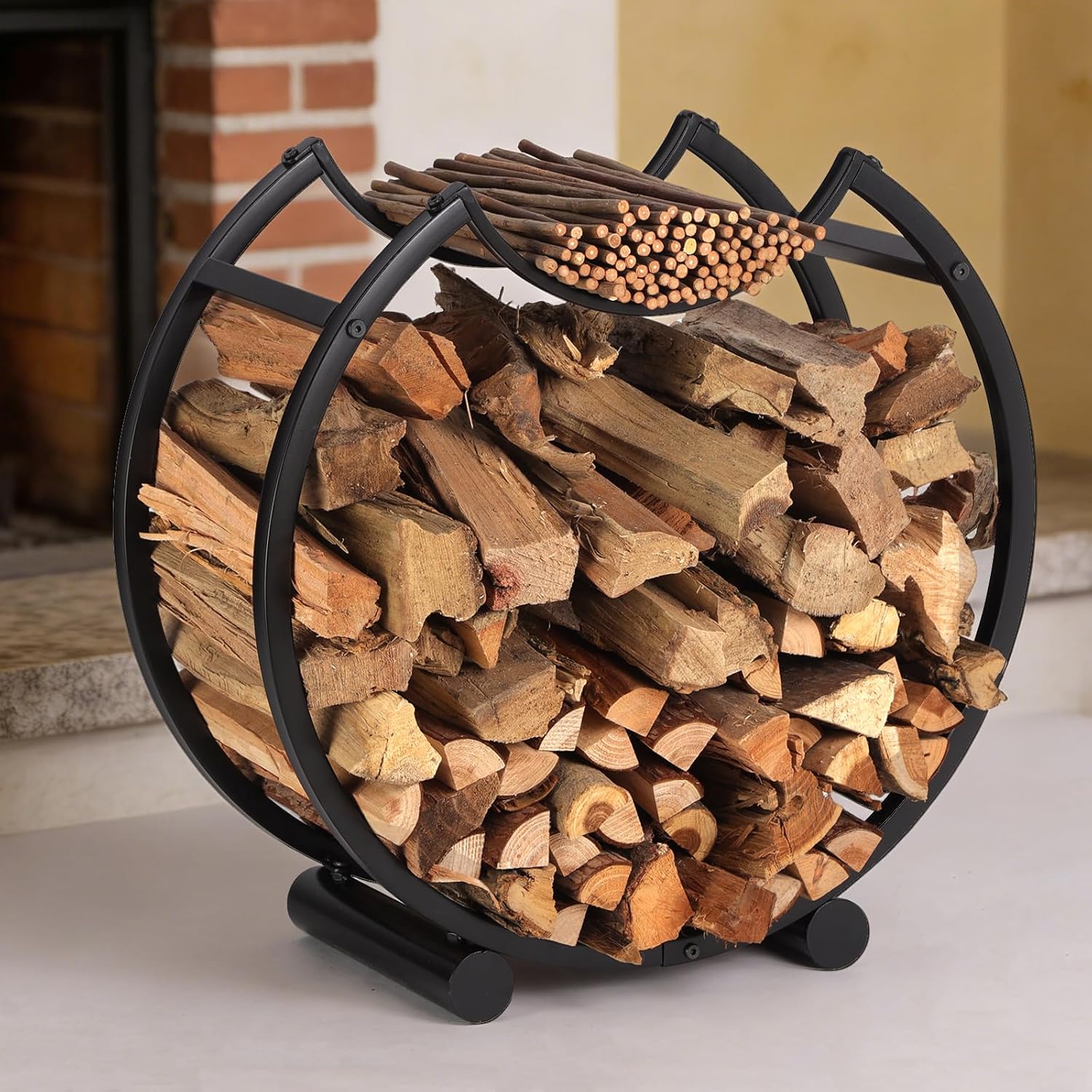 Yohsnor 23-Inch Indoor Firewood Rack - Durable Metal Log Holder for Fireplace Storage - Space-Saving Design, Perfect for Indoor & Outdoor Use - Rustic Home Décor Solution - Image 2