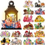 Yousoontic 4th of July Lighted Table Decor Interchangeable Seasonal Table Lantern Decor with 16 Holiday Spring Summer Wooden Signs 4 LED for Home Office Desk Welcome Ornaments Gift - Image 2