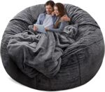 YudouTech（No Filler Bean Bag Chair Cover Without Filler,Big Round Soft Fluffy PV Velvet Washable Bean Bag Lazy Sofa Bed Cover for Adults,Living Room Bedroom Furniture Outside,5ft Dark Grey - Image 2