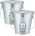 Yungyan 2 Pcs Bird Seed Containers Storage Galvanized Steel Metal Food and Seed Locking Storage Bucket Bin with Scoop, Rustic Farmhouse Feed Containers, Holds up to 18 Quarts, Disassembled Outer Frame - Image 2