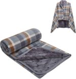 forestfish Fleece Wearable Blanket, Plaid Lap Blanket Comfy Poncho Throw with Buttons for Bed Sofa Office - Image 2