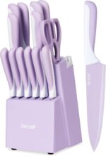 hecef 15 Pieces Kitchen Knife Set with Built-in Sharpening Wooden Block, Dishwasher Safe, High Carbon Stainless Steel Knife Block Set with Steak Knives, Kitchen Scissors, Purple - Image 2