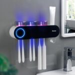 iHave Wall Mounted Electric Toothbrush Holders with 3 Cups, UV Sanitizer, Toothpaste Dispenser, Smart Home Bathroom Accessories & Decor, Black - Image 2