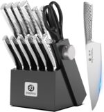 imarku Knife Block Set, 14Pcs High Carbon Stainless Steel Knife Set with Block, Kitchen Knife Set Black, Dishwasher Safe, Build-in Sharpener, Gifts for Mom - Image 2