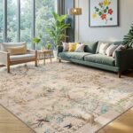 jinchan Yarden Botanical Birds 8x10 Beige Area Rugs for Living Room Washable Non Slip Soft Nature Plants Modern Carpet Vintage Ultra Thin Low Pile Indoor Rug for Bedroom Dining Room Nursery Playroom - Image 2