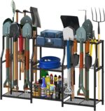 keomaisyto Garden Tool Organizer, Heavy Duty Yard Tool Tower Rack for Garage Organization and Storage, 3 Tier Utility Garden Tool Rack with hooks for Garden/Shed/Garage/Yard/Basement/Lawn - Image 2