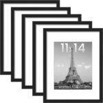 upsimples 11x14 Picture Frame Set of 5, Display Pictures 8x10 with Mat or 11x14 Without Mat, Wall Gallery Photo Frames, Black - Image 2